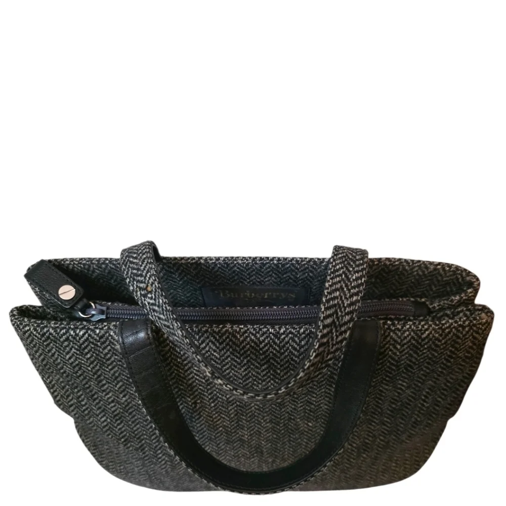 Burberrys Black and White Rare Tweed Double Handle Satchel Bag